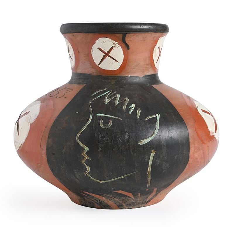 λ Pablo Picasso (Spanish 1881-1973), ‘Visage De Profil (Alain Ramié 209)’, Painted and partially glazed ceramic vase